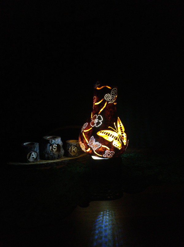 su kabağı otantik ışıklı kelebekli gece lambası